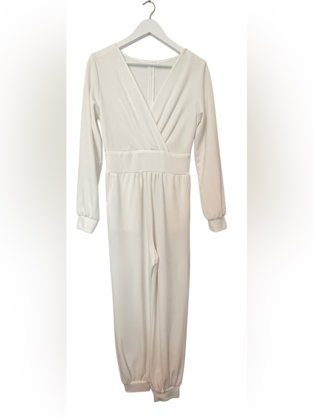 Lyaner lWomen's Cream Long-Sleeve Wrap Jumpsuit